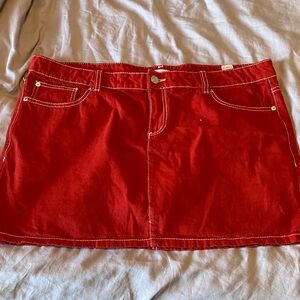 Garage Red Mini Skirt with White Contrast Stitching